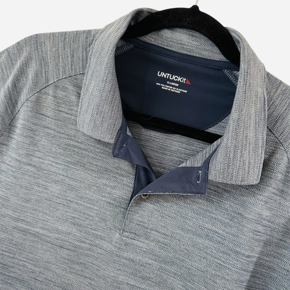Untuckit Heathered Performance Polo Shirt Mens XL Blue Short Sleeve‎ Golf Top